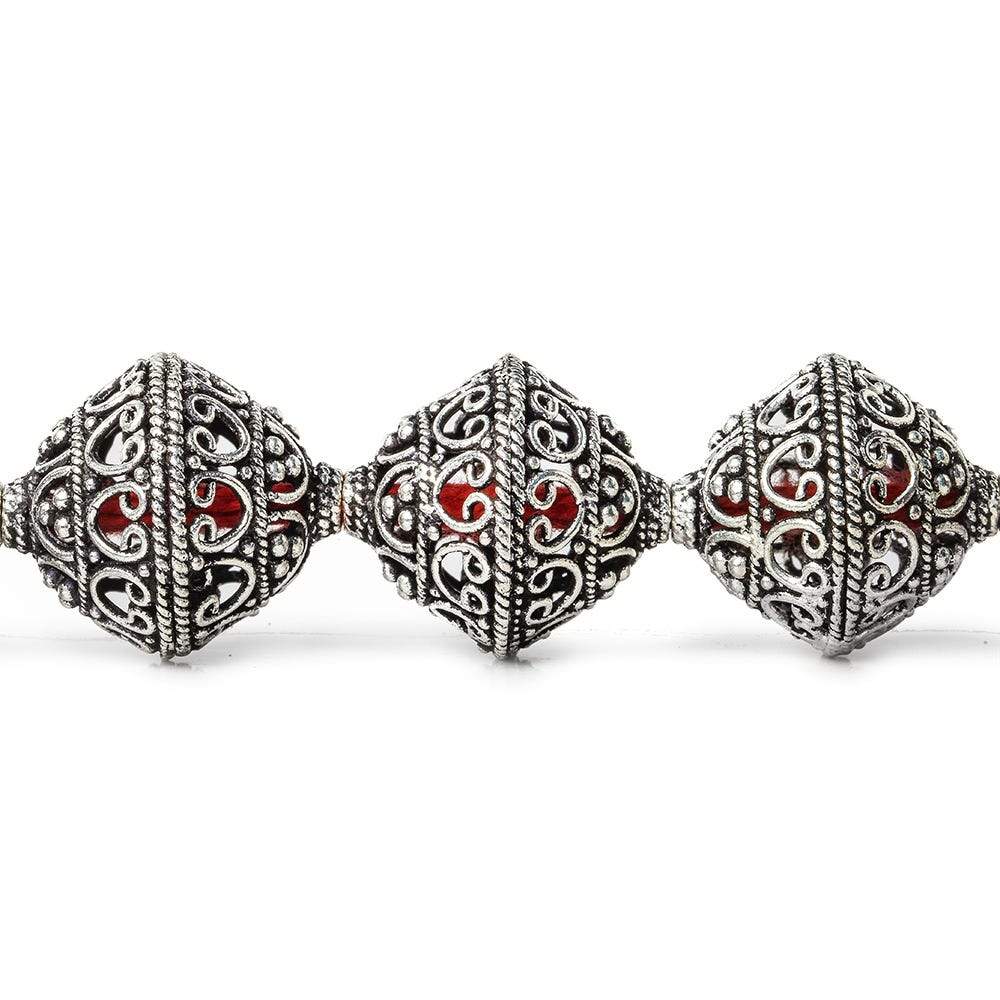 19x18mm Antiqued Sterling Silver Plated Copper Miligrain and Scroll BiCone 8 inch 11 pcs - Beadsofcambay.com