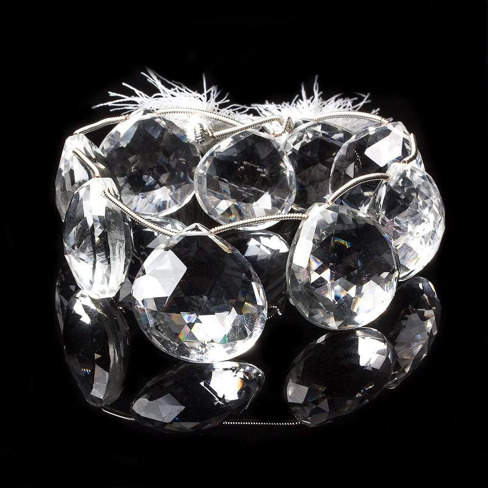 18x18-23x23mm Crystal Quartz faceted heart beads 7 inch 9 pieces - Beadsofcambay.com