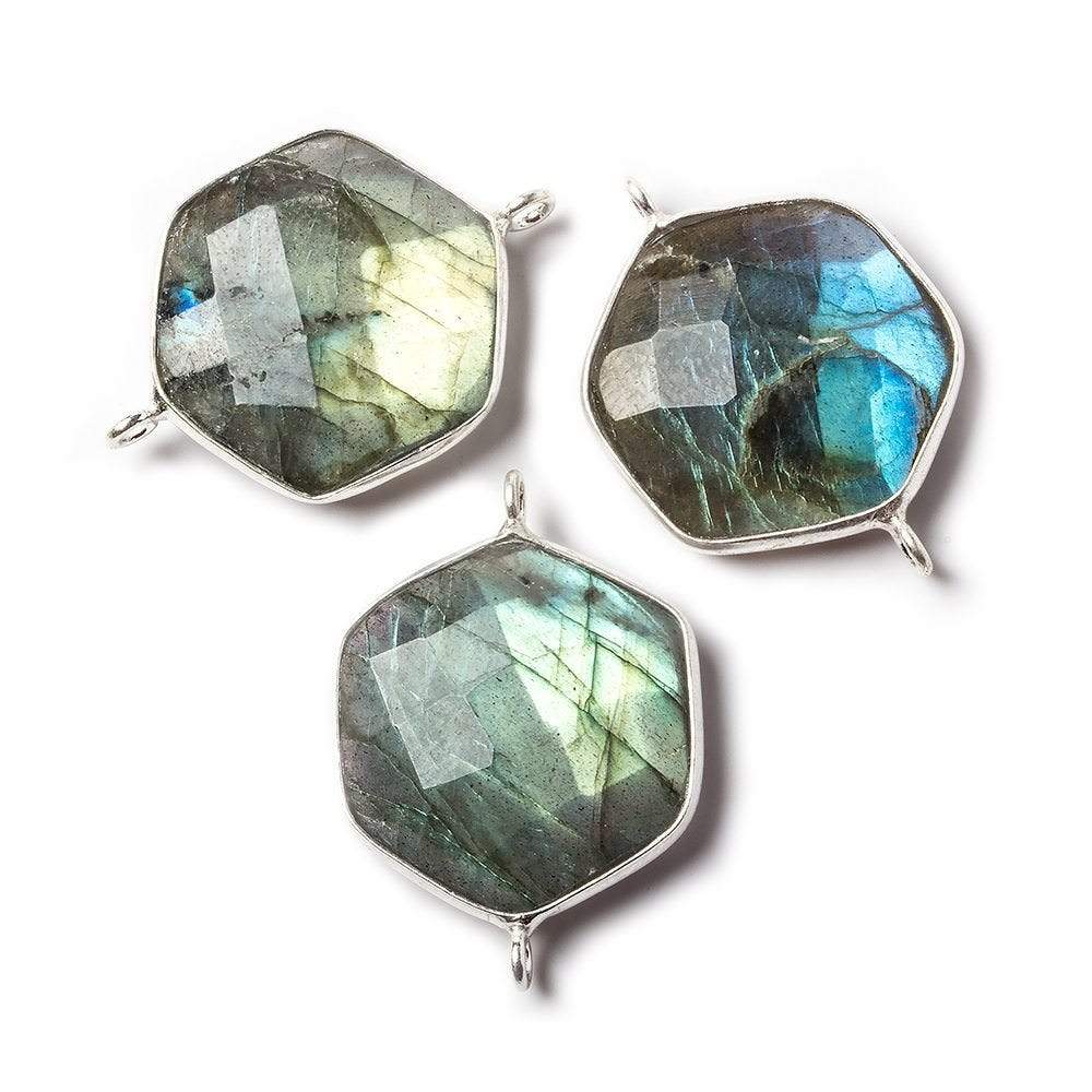 19x19mm Sterling Silver bezel Labradorite Faceted Hexagon Connector 1 focal bead - Beadsofcambay.com