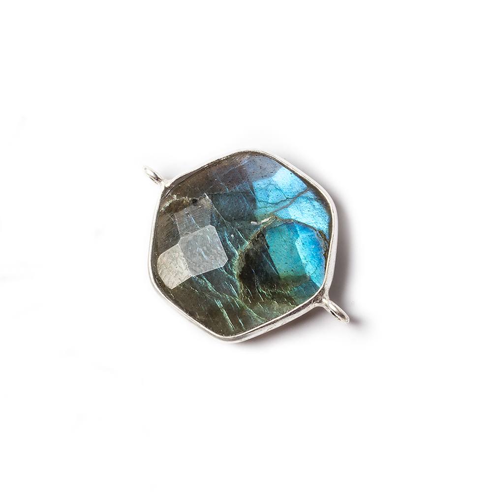 19x19mm Sterling Silver bezel Labradorite Faceted Hexagon Connector 1 focal bead - Beadsofcambay.com