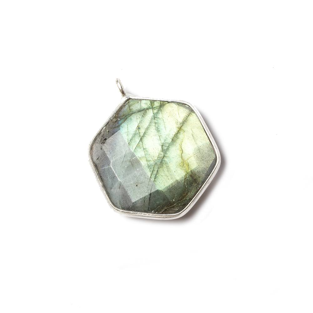 19x19mm Sterling Silver bezel Labradorite Faceted Hexagon Pendant 1 focal bead - Beadsofcambay.com