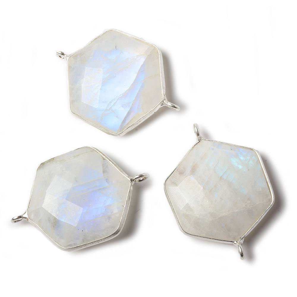 21x19mm Sterling Silver bezel Rainbow Moonstone Faceted Hexagon Connector 1 focal bead - Beadsofcambay.com