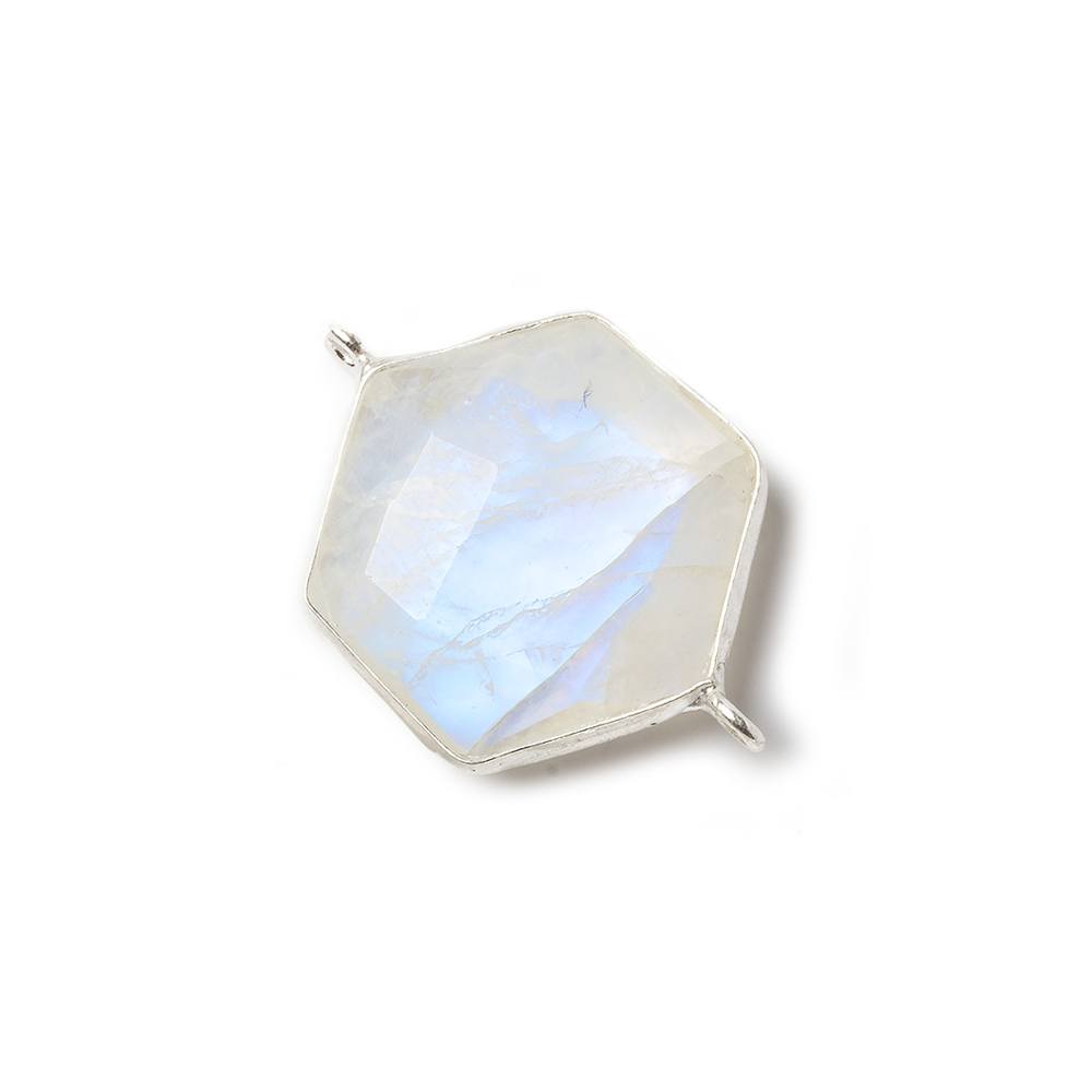21x19mm Sterling Silver bezel Rainbow Moonstone Faceted Hexagon Connector 1 focal bead - Beadsofcambay.com