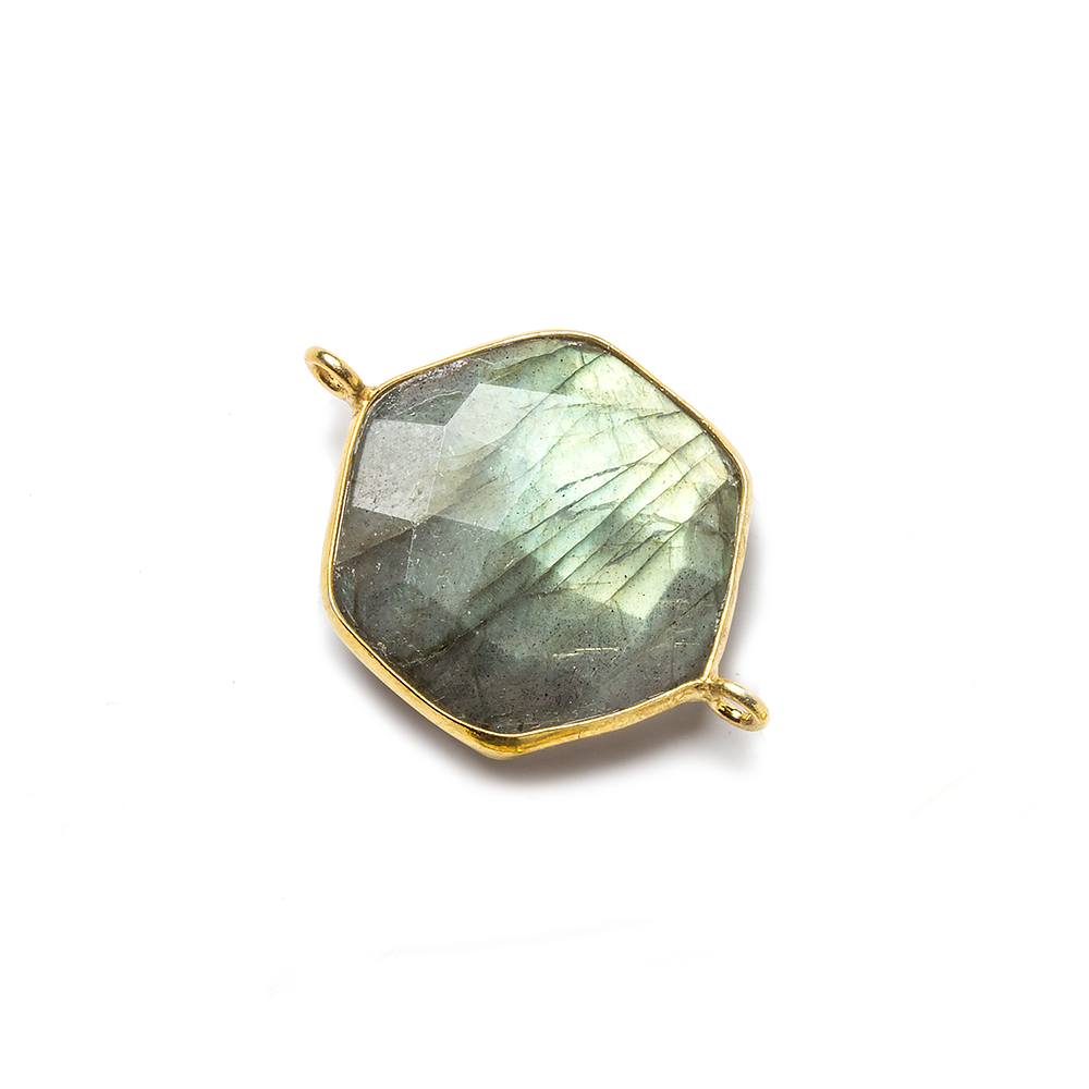 19x19mm Vermeil bezel Labradorite Faceted Hexagon Connector 1 focal bead - Beadsofcambay.com