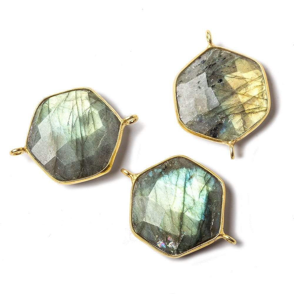 19x19mm Vermeil bezel Labradorite Faceted Hexagon Connector 1 focal bead - Beadsofcambay.com