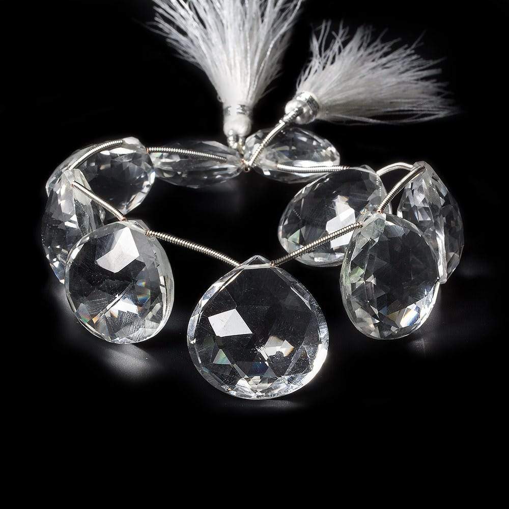 19x19x9-26x25x13mm Crystal Quartz faceted heart beads 8 inch 9 pieces - Beadsofcambay.com
