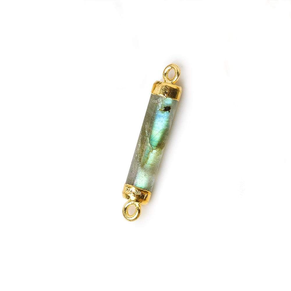 19x5mm Gold Leafed Labradorite plain barrel Connector 1 piece - Beadsofcambay.com