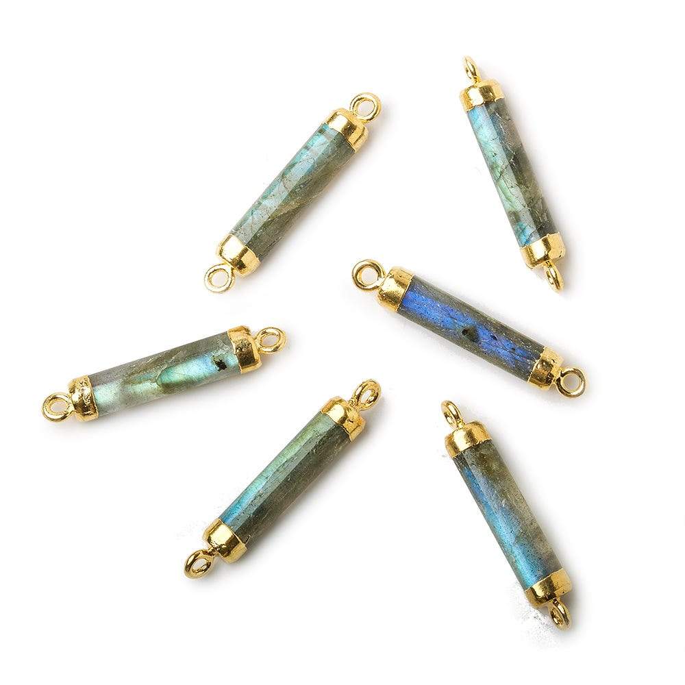 19x5mm Gold Leafed Labradorite plain barrel Connector 1 piece - Beadsofcambay.com