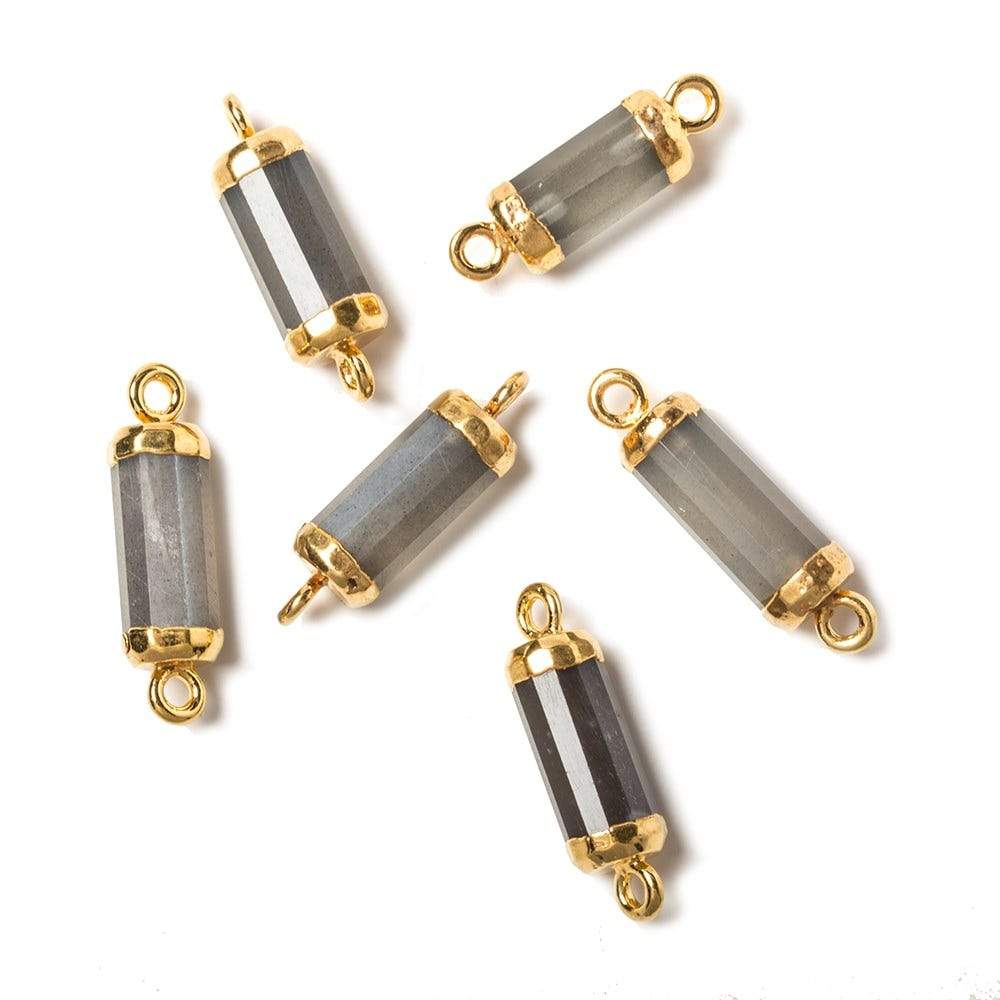 19x6mm Gold Leafed Platinum Moonstone faceted barrel tube Connector 1 piece - Beadsofcambay.com