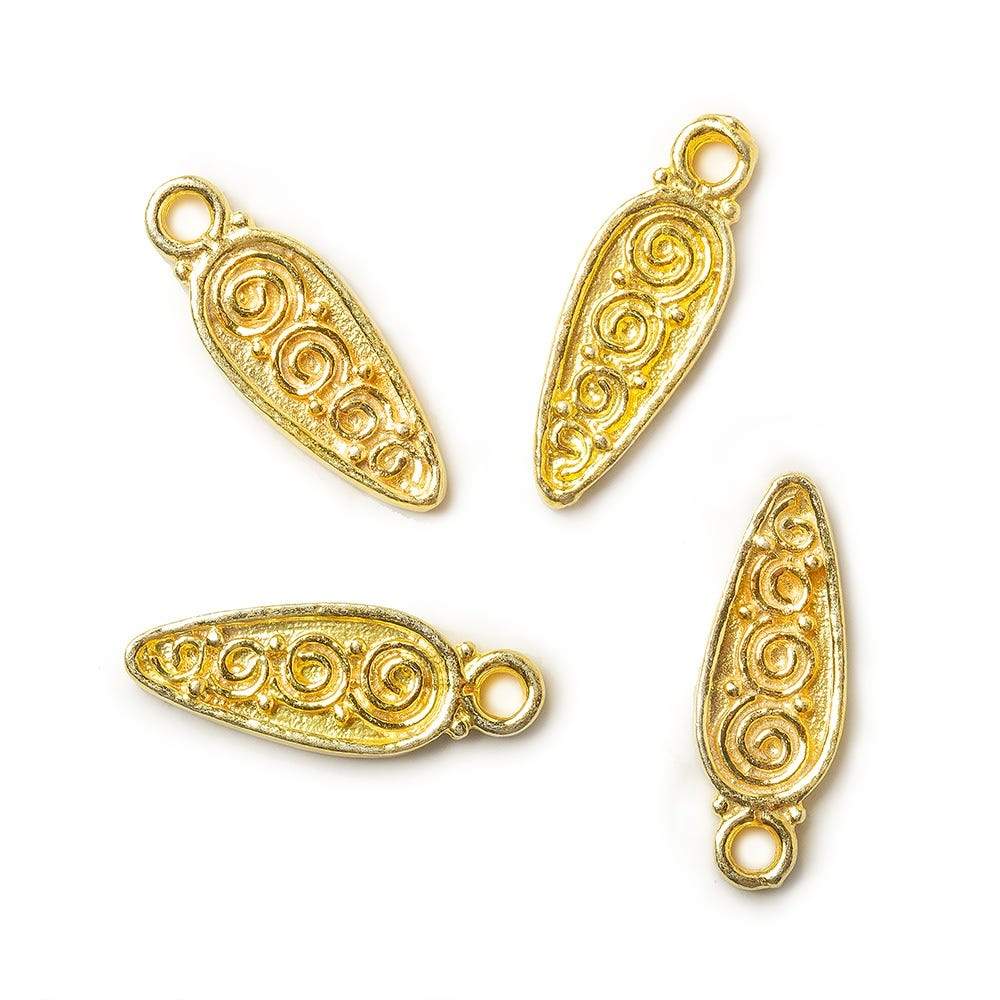 19x7mm 22kt Gold plated Pear Charm with Scrollwork Set of 4 - Beadsofcambay.com