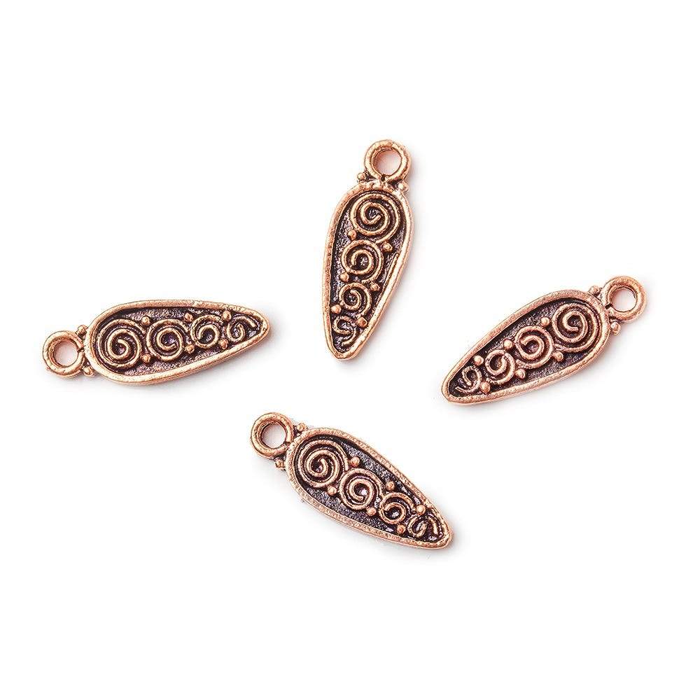 19x7mm Copper Pear Charm with Scrollwork Set of 4 - Beadsofcambay.com
