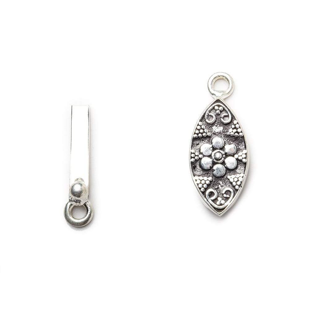 19x9mm Sterling Silver plated Box Clasp Marquise Flower Design 1 piece - Beadsofcambay.com
