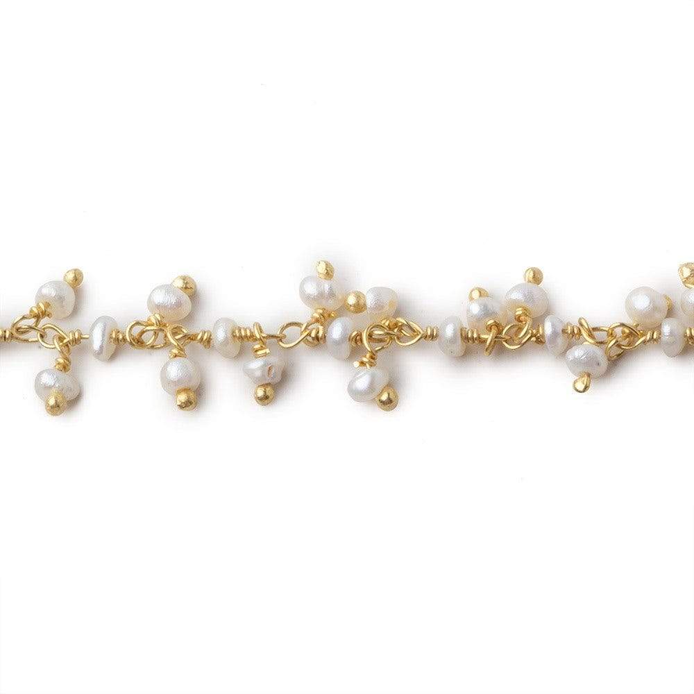 2-2.5mm White Baroque Pearl Gold Dangling Chain sold by the foot - Beadsofcambay.com