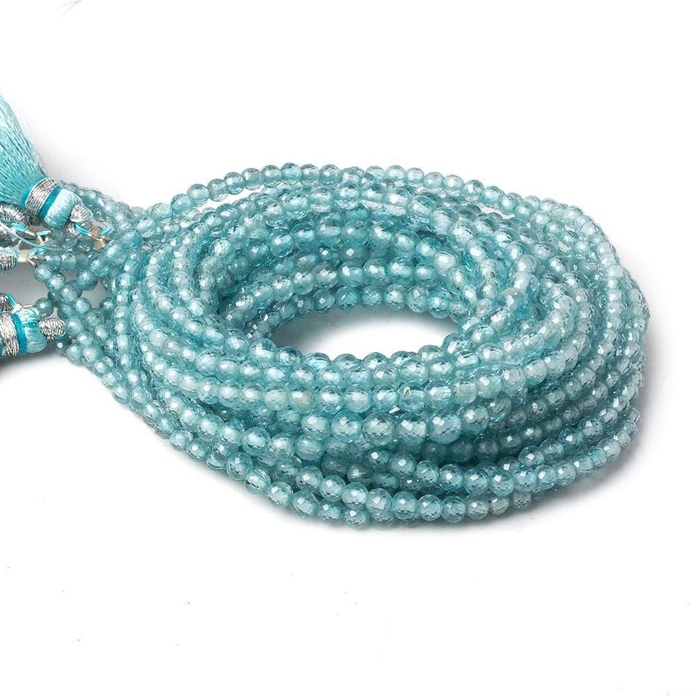 2-3.5mm Blue Zircon micro faceted rounds 16 inch 156 beads AA - Beadsofcambay.com