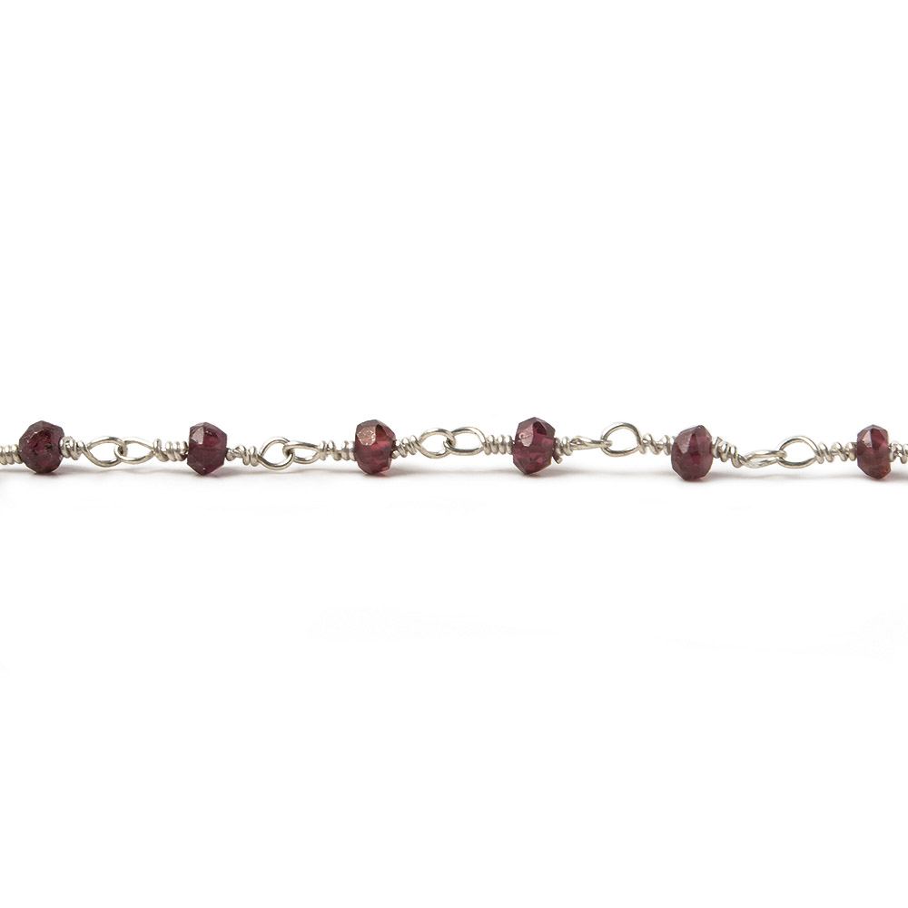 2-3mm Rhodolite Garnet Silver plated Wire Wrapped Chain by the foot - Beadsofcambay.com