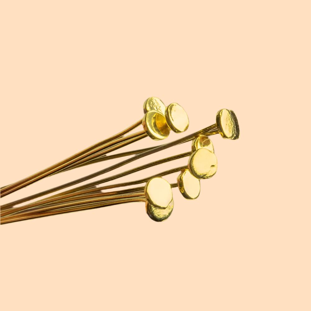 2" length Vermeil Disc Headpin, 26 Gauge Wire, 10 pieces per Bag - Beadsofcambay.com