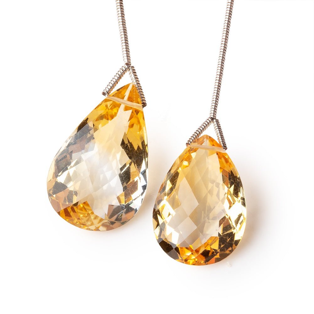 20-22mm Citrine Faceted Pear Focal Set of 2 Beads - Beadsofcambay.com