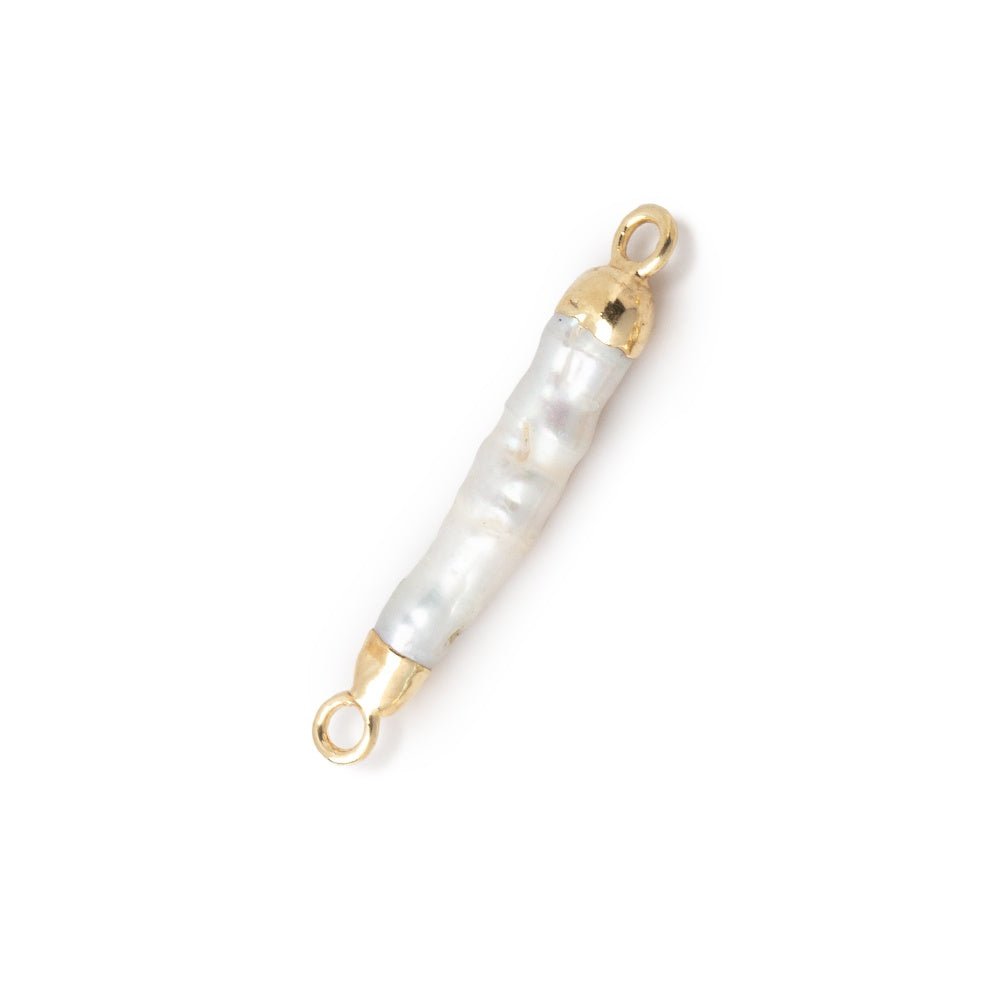 20-23mm Gold Leafed White Biwa Freshwater Pearl Connector 1 piece - Beadsofcambay.com