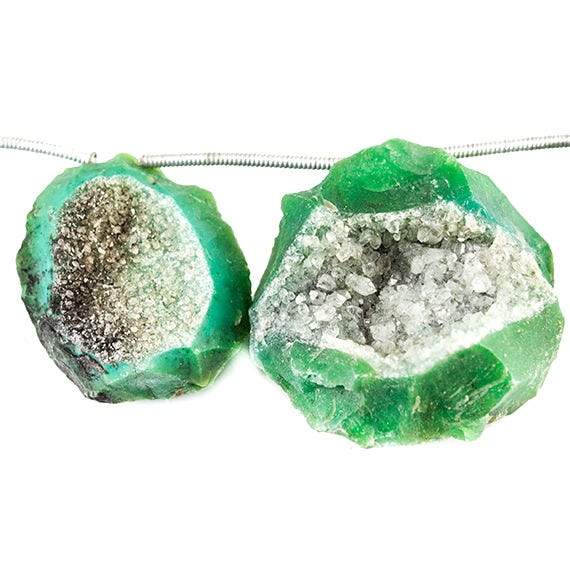 20-27mm Emerald Green Hammer Faceted Drusy Coin Beads 7 pieces - Beadsofcambay.com