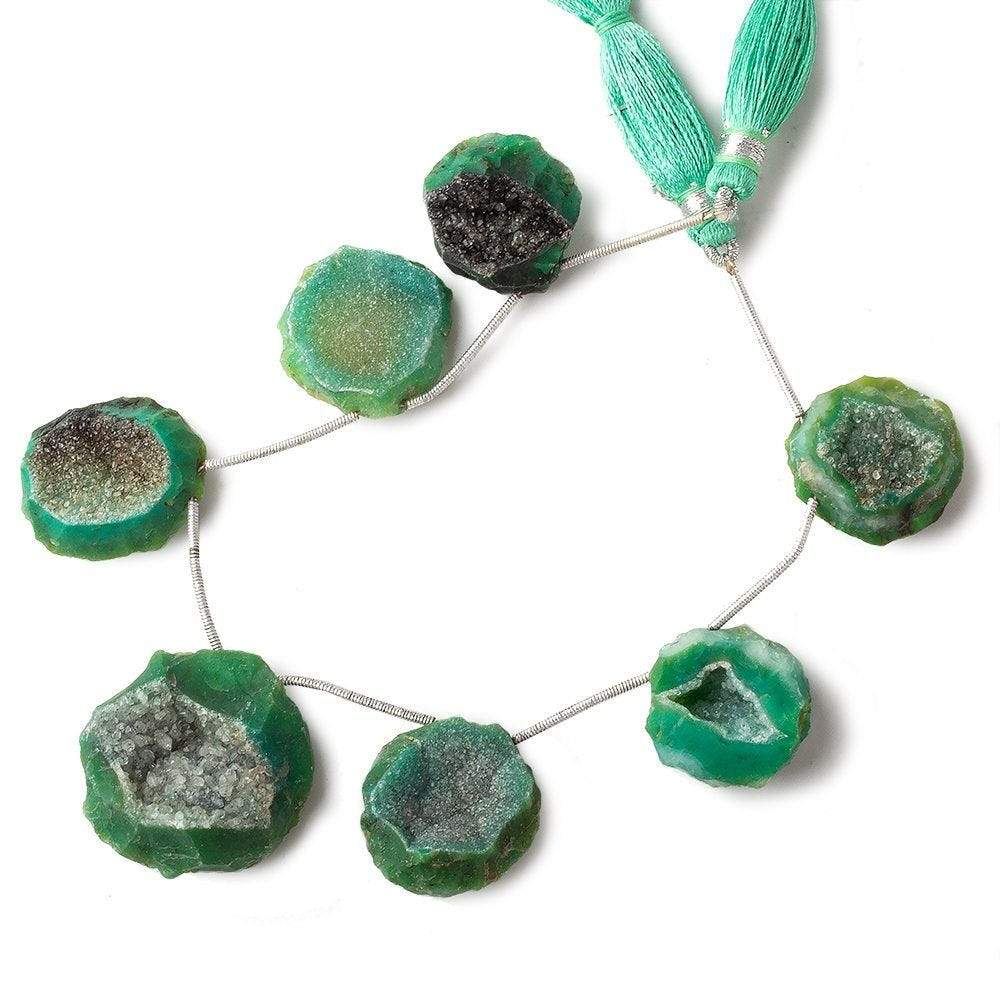 20-27mm Emerald Green Hammer Faceted Drusy Coin Beads 7 pieces - Beadsofcambay.com