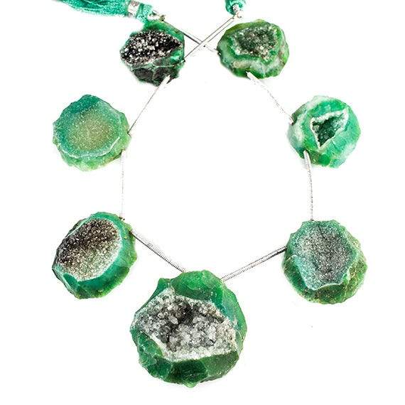 20-27mm Emerald Green Hammer Faceted Drusy Coin Beads 7 pieces - Beadsofcambay.com