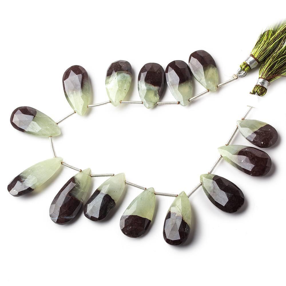 20-29mm Prehnite And Iron Ore Matrix Faceted Pears 8.25 inch 14 pieces - Beadsofcambay.com