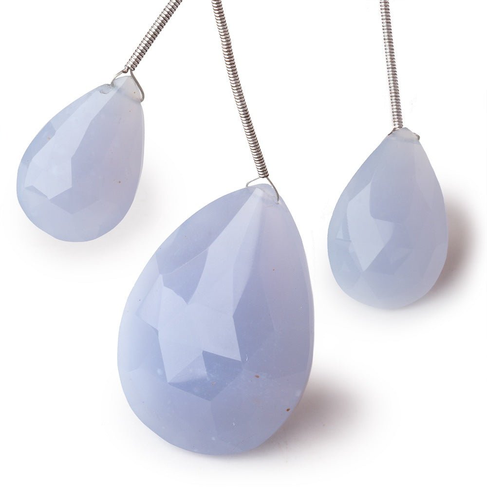 20-35mm Turkish Chalcedony Faceted Pear Focal Beads Set of 3 pieces - Beadsofcambay.com