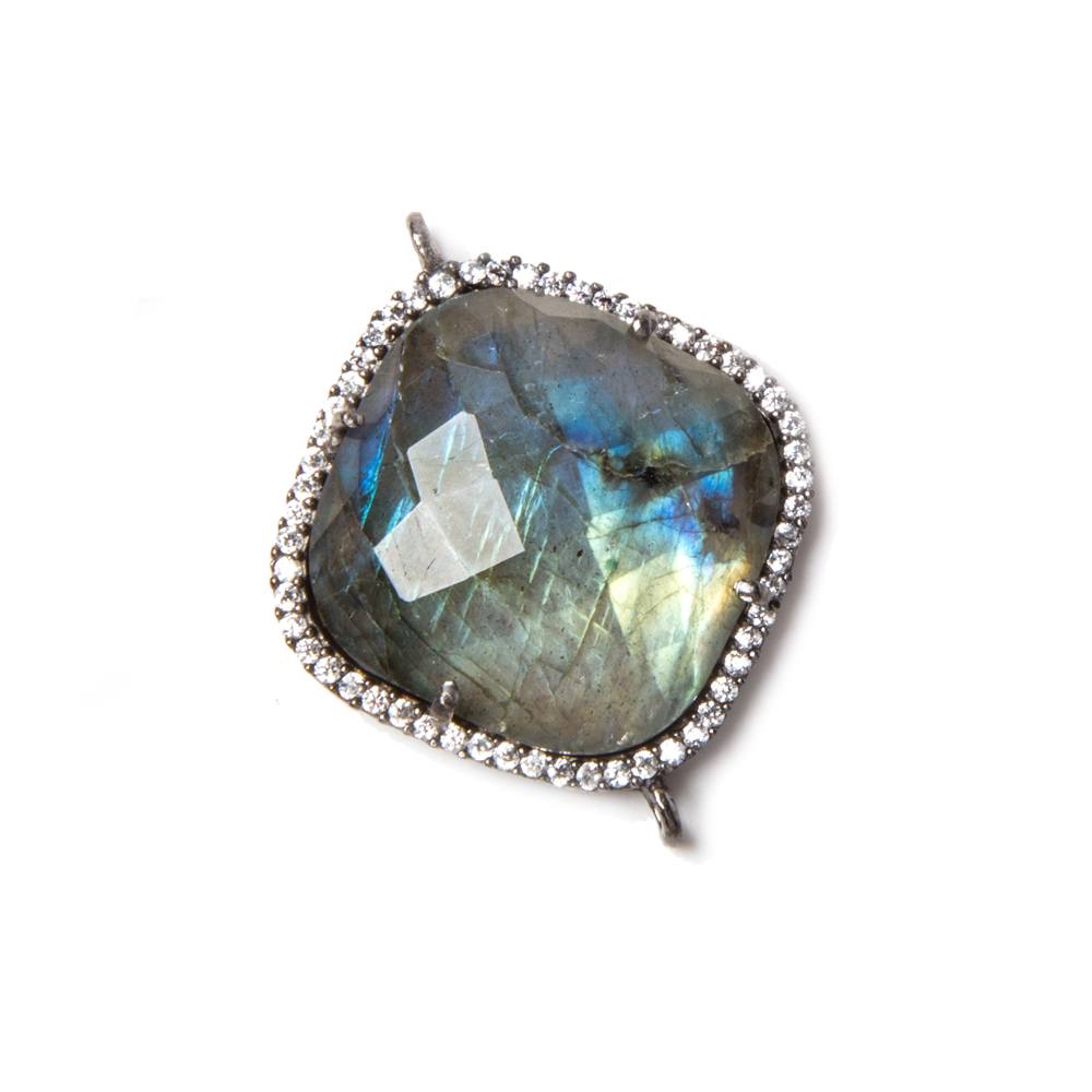 20.5mm Black Gold Bezeled White CZ & Labradorite Faceted Pillow Connector 1 pc - Beadsofcambay.com