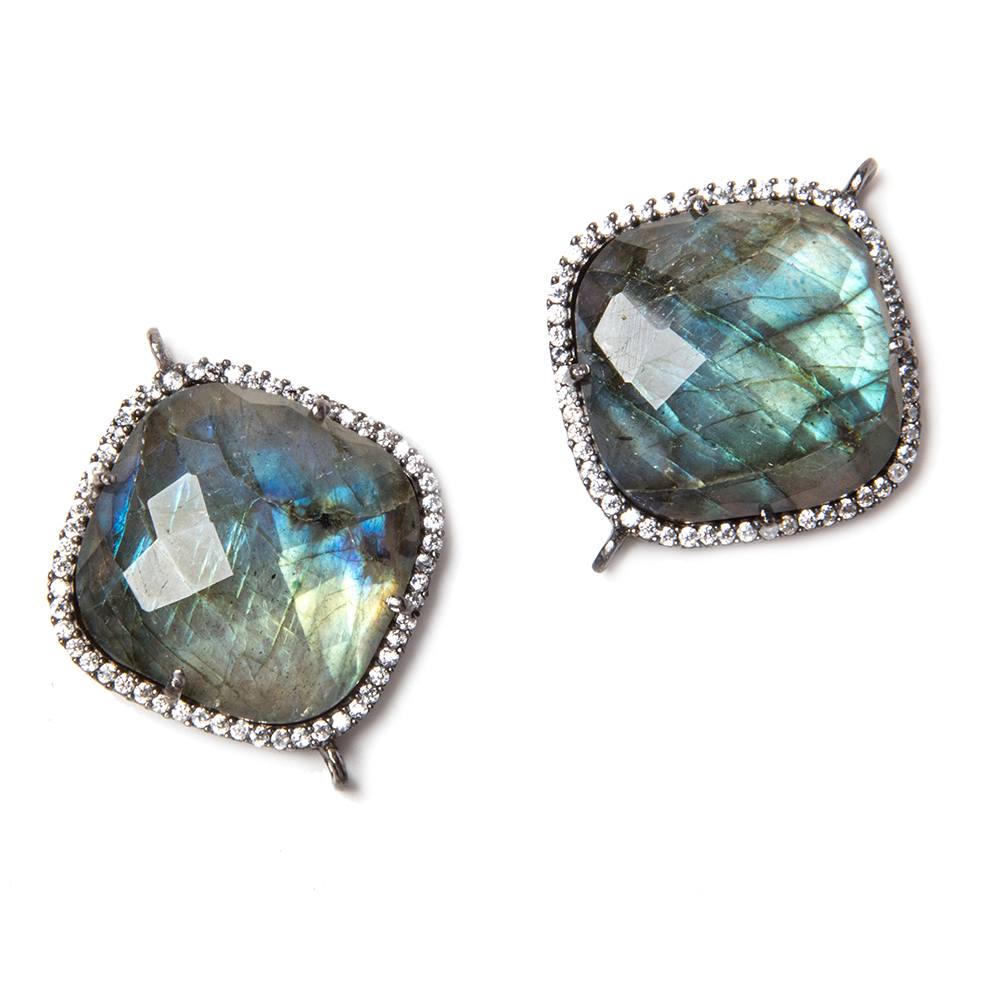 20.5mm Black Gold Bezeled White CZ & Labradorite Faceted Pillow Connector 1 pc - Beadsofcambay.com