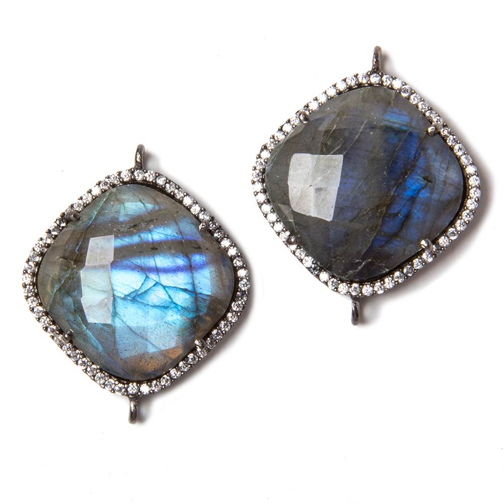 20.5mm Black Gold Bezeled White CZ & Labradorite Pillow Connector 1 pc - Beadsofcambay.com