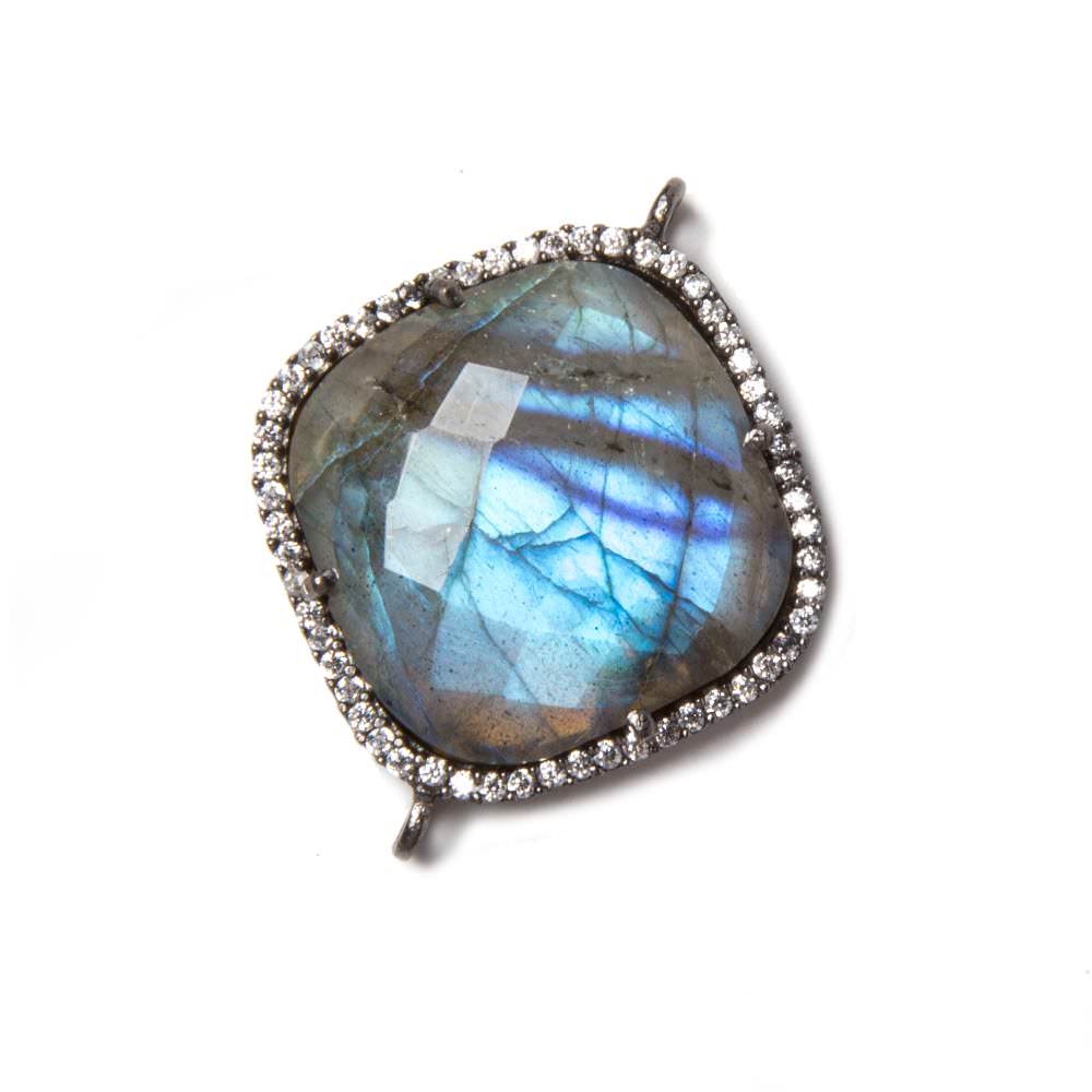 20.5mm Black Gold Bezeled White CZ & Labradorite Pillow Connector 1 pc - Beadsofcambay.com