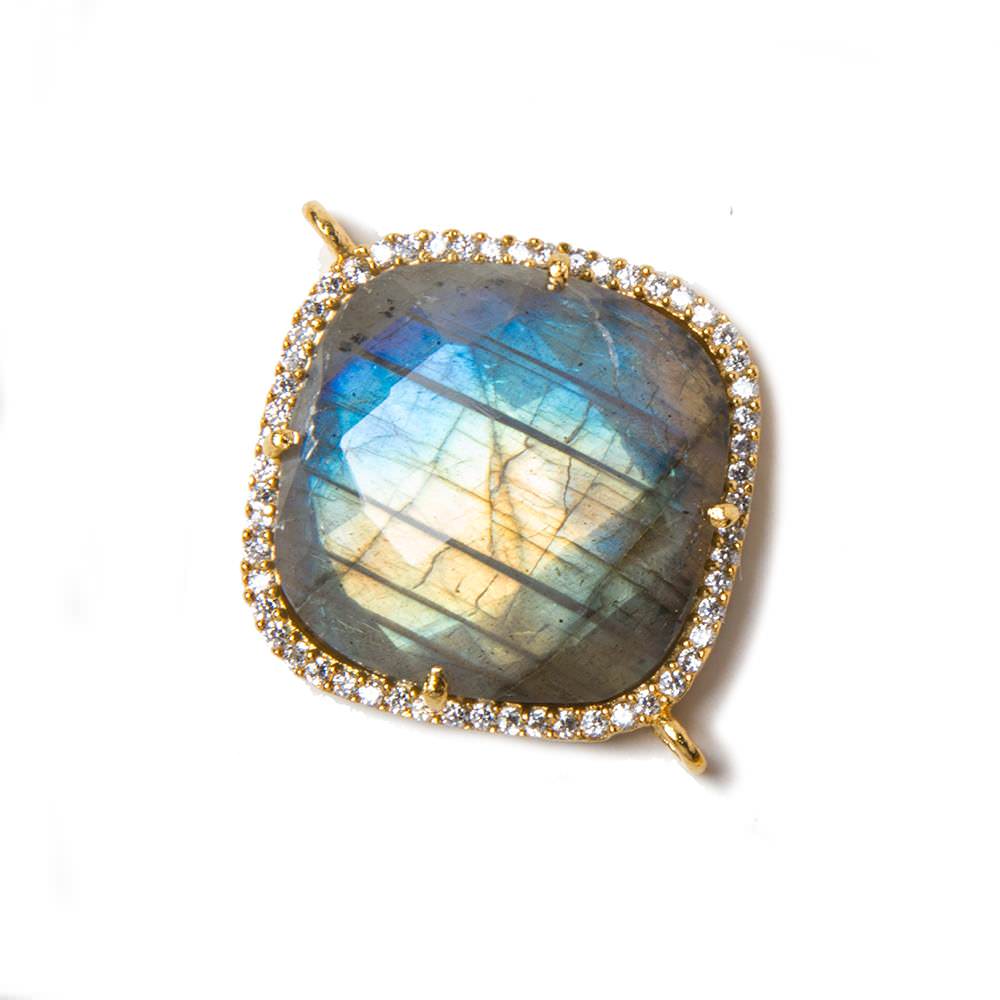 20.5mm Gold Bezeled White CZ & Labradorite Pillow Connector 1 pc - Beadsofcambay.com