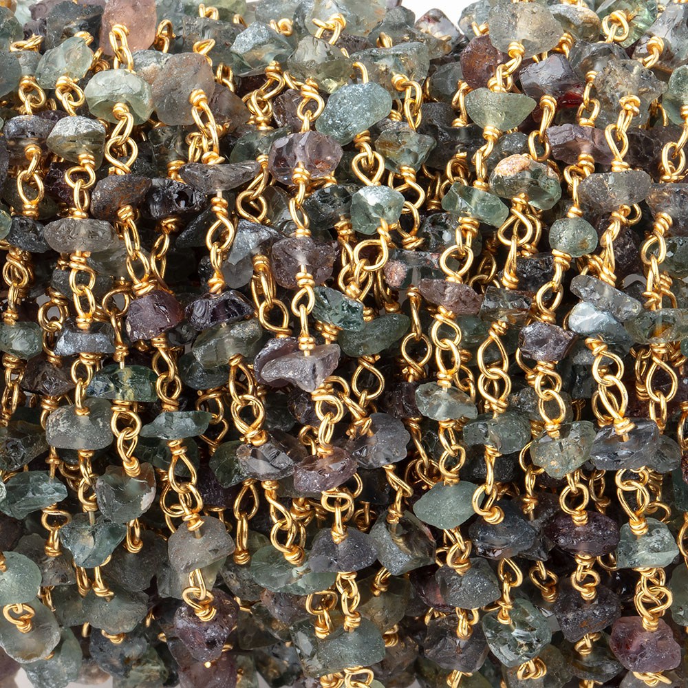 3.5mm Multi Color Sapphire chips Vermeil Chain by the foot 45 beads A - BeadsofCambay.com