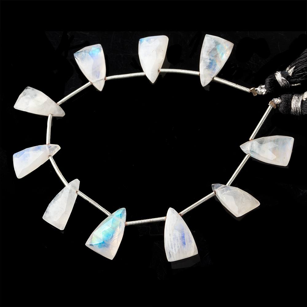 14.5x9mm Rainbow Moonstone faceted triangle points 6 inch 10 beads A - BeadsofCambay.com