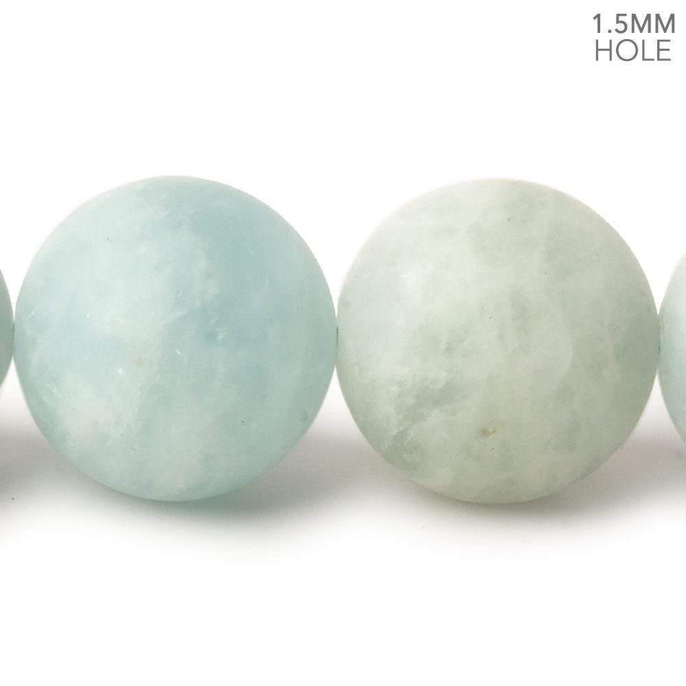 20mm Matte Aquamarine plain round beads 16 inch 21 large hole beads A - Beadsofcambay.com