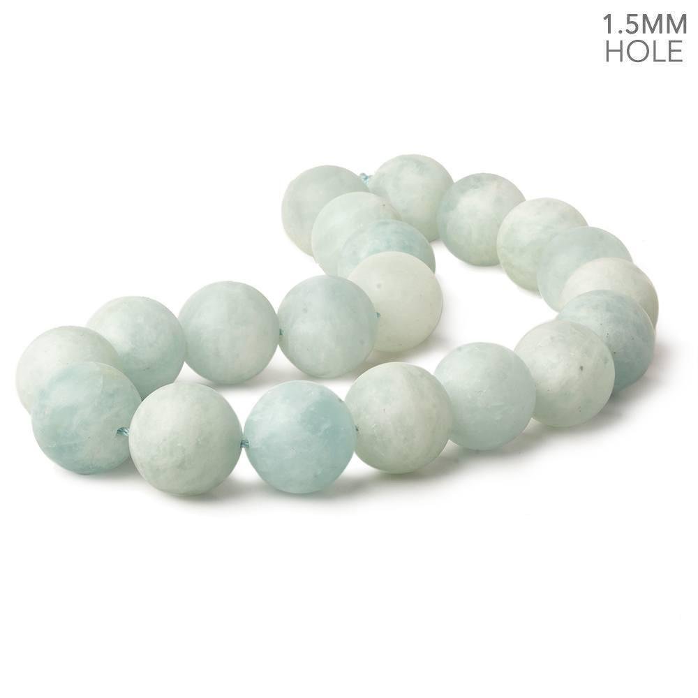 20mm Matte Aquamarine plain round beads 16 inch 21 large hole beads A - Beadsofcambay.com