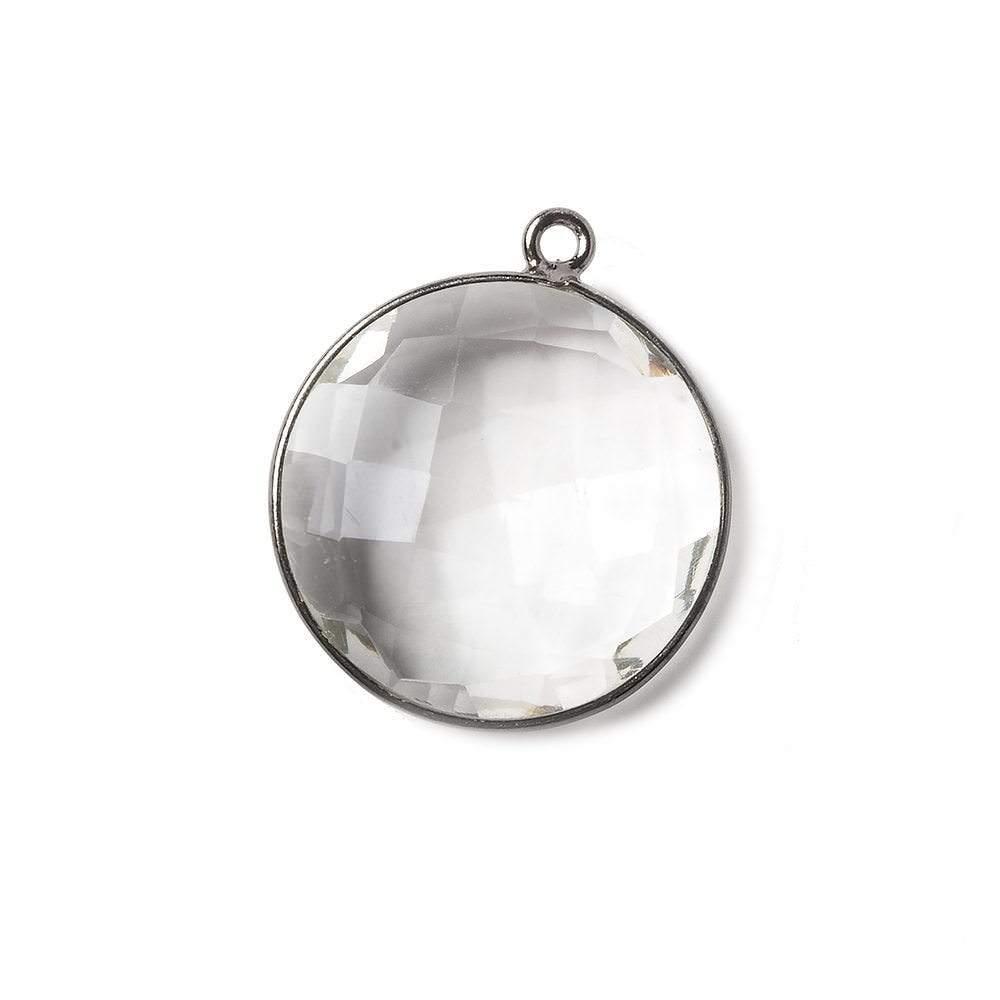 20mm Oxidized Silver Bezel Crystal Quartz faceted coin Focal Pendant 1 piece - Beadsofcambay.com