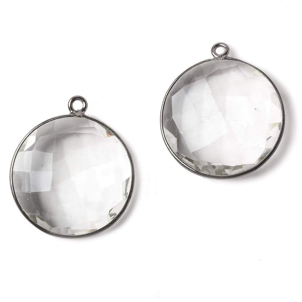 20mm Oxidized Silver Bezel Crystal Quartz faceted coin Focal Pendant 1 piece - Beadsofcambay.com