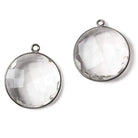 20mm Oxidized Silver Bezel Crystal Quartz faceted coin Focal Pendant 1 piece - Beadsofcambay.com