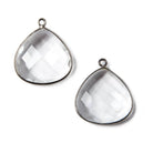20mm Oxidized Silver Bezeled Crystal Quartz faceted heart Pendant 1 piece - Beadsofcambay.com