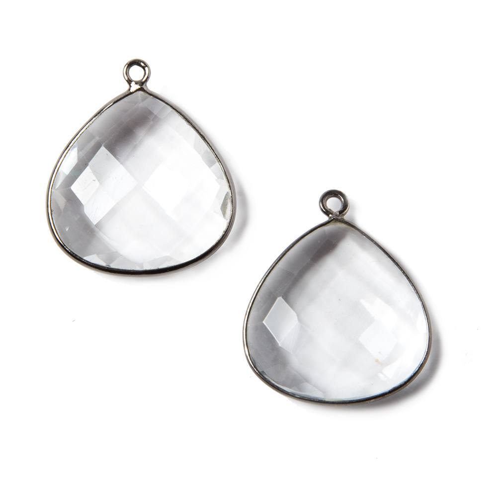20mm Oxidized Silver Bezeled Crystal Quartz faceted heart Pendant 1 piece - Beadsofcambay.com