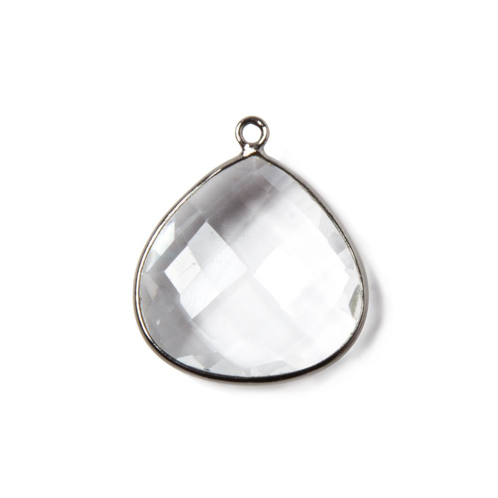 20mm Oxidized Silver Bezeled Crystal Quartz faceted heart Pendant 1 piece - Beadsofcambay.com