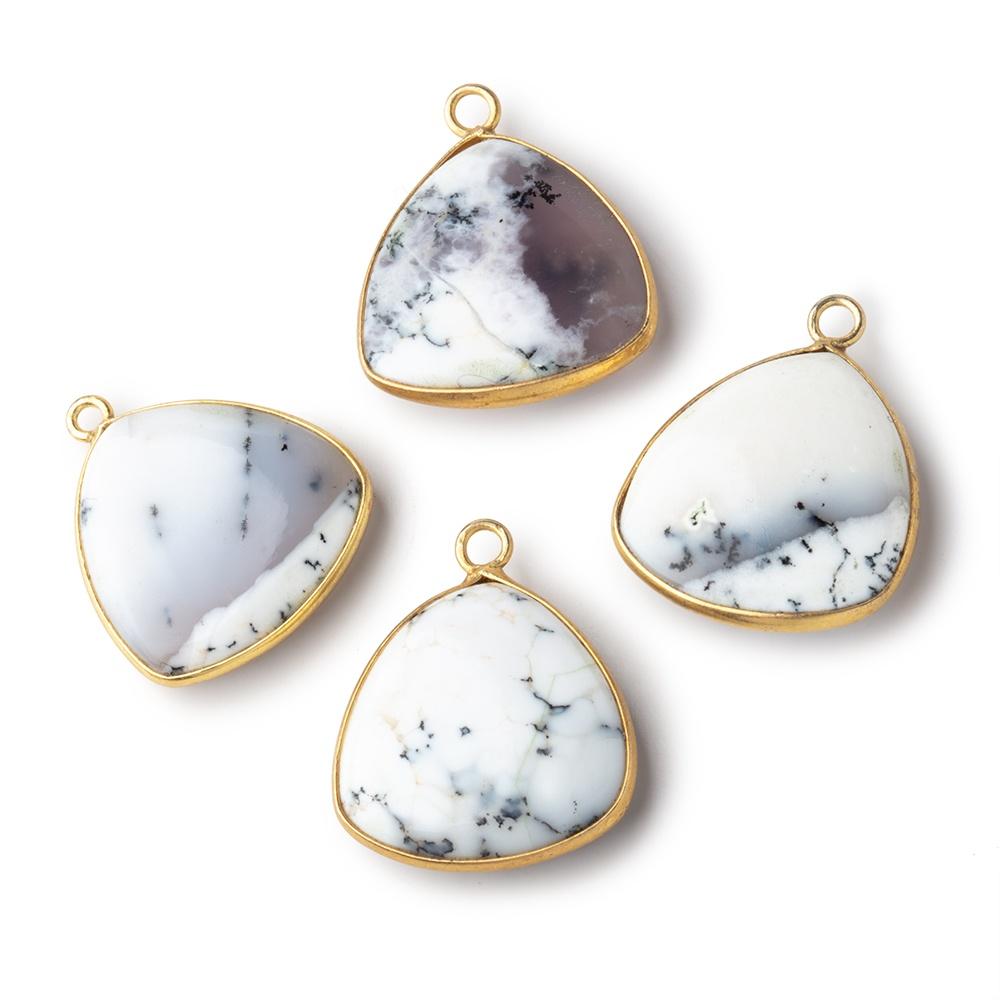 20mm Vermeil Bezel Dendritic Opal Plain Triangle Pendant 1 piece - Beadsofcambay.com