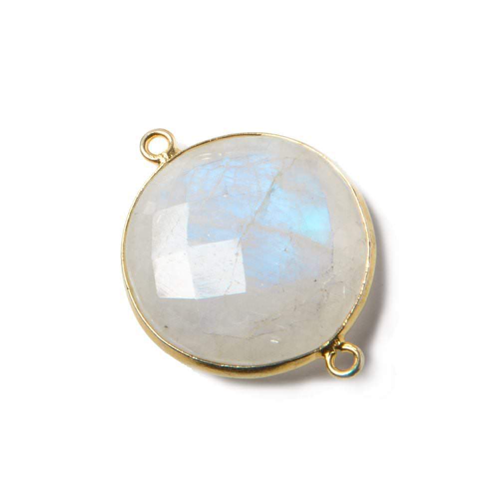 20mm Vermeil Bezeled Rainbow Moonstone faceted coin Pendant 1 piece - Beadsofcambay.com