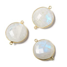 20mm Vermeil Bezeled Rainbow Moonstone faceted coin Pendant 1 piece - Beadsofcambay.com