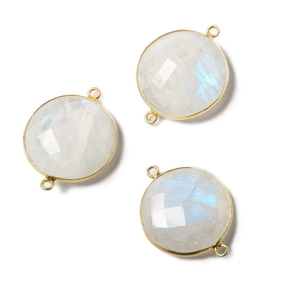 20mm Vermeil Bezeled Rainbow Moonstone faceted coin Pendant 1 piece - Beadsofcambay.com