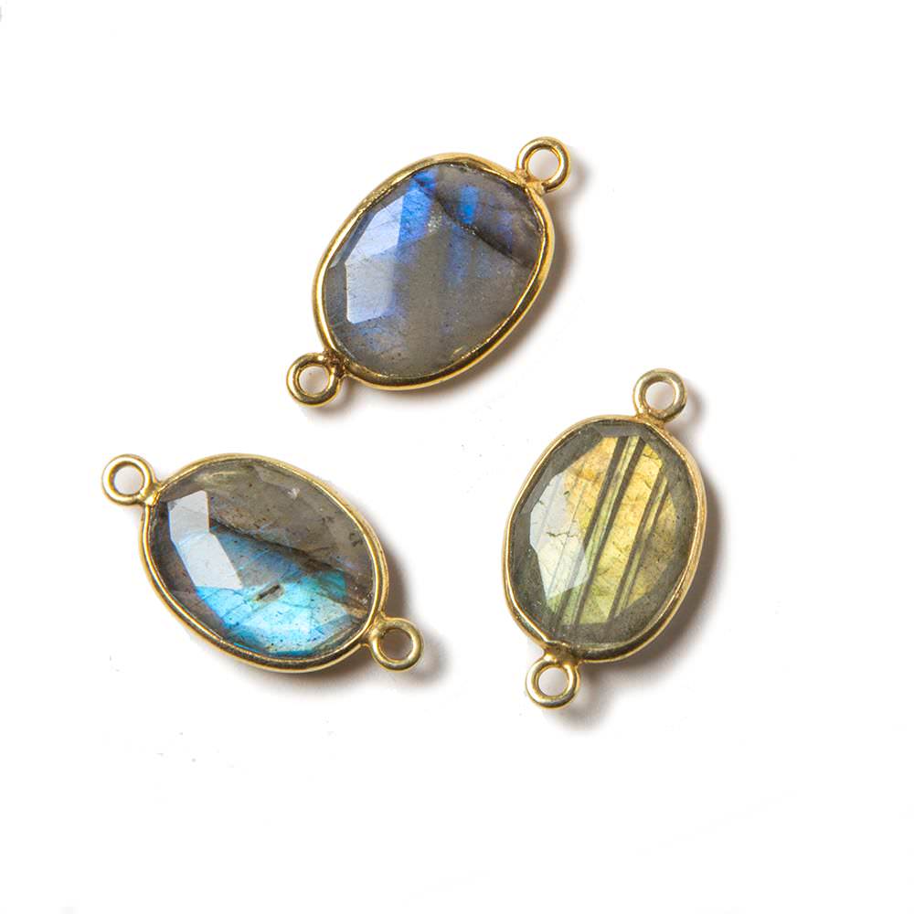 20x10mm Vermeil Bezeled Labradorite faceted oval Connector 1 piece - Beadsofcambay.com