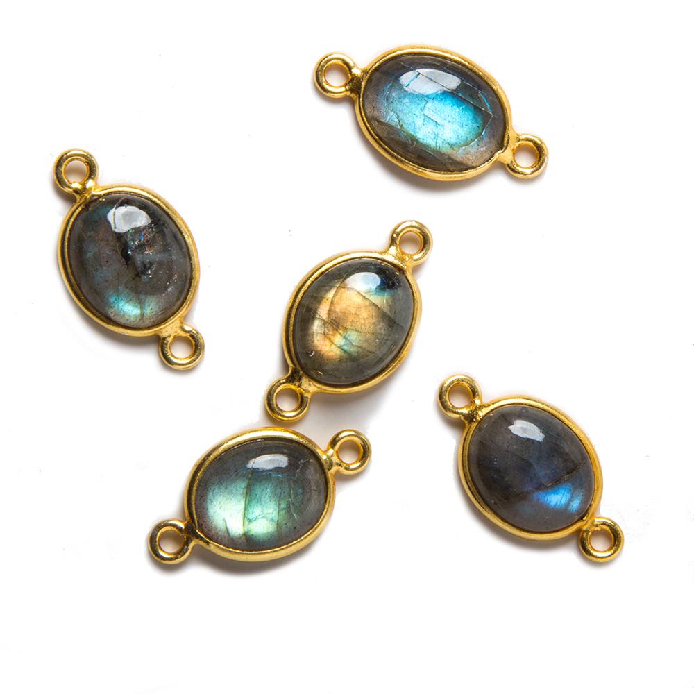 20x10mm Vermeil Bezeled Labradorite plain oval Connector 1 piece - Beadsofcambay.com
