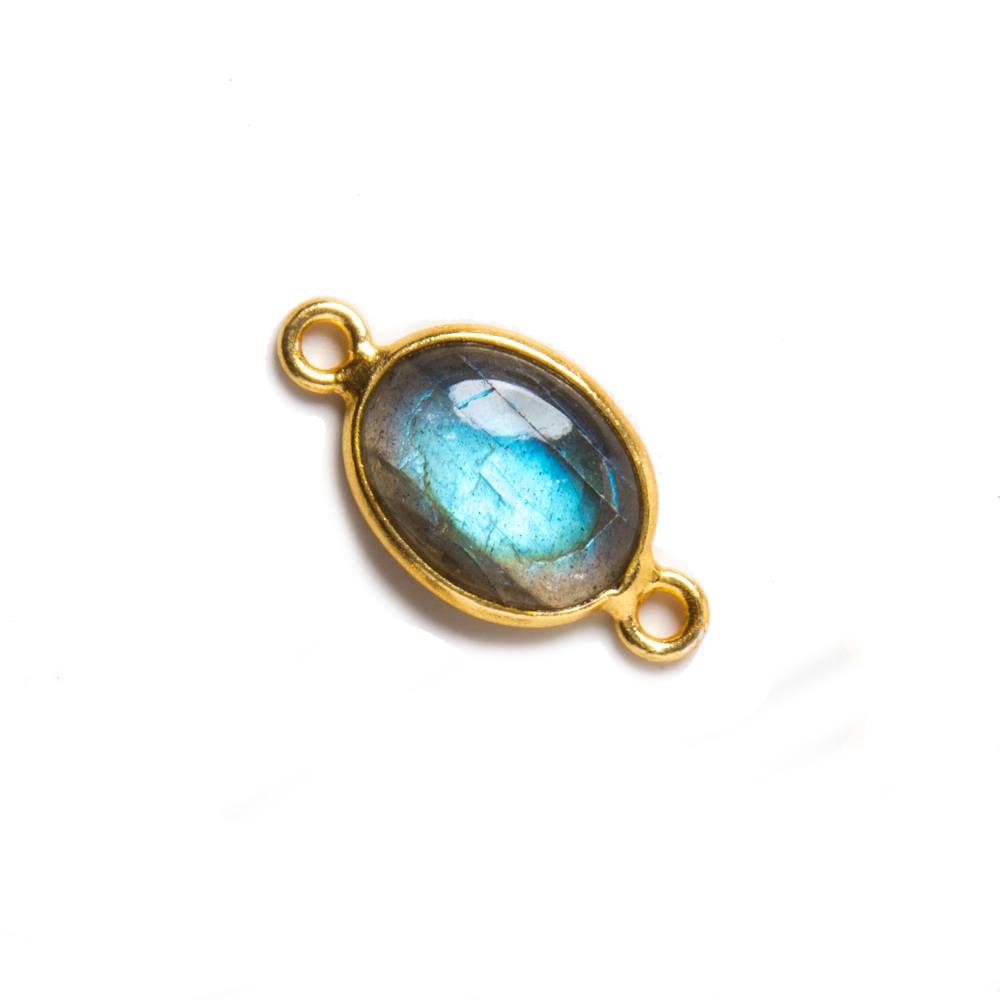 20x10mm Vermeil Bezeled Labradorite plain oval Connector 1 piece - Beadsofcambay.com