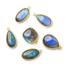 20x11-16x16mm Vermeil Bezel Labradorite Plain Mixed Shape Pendant Set of 6 pieces - Beadsofcambay.com